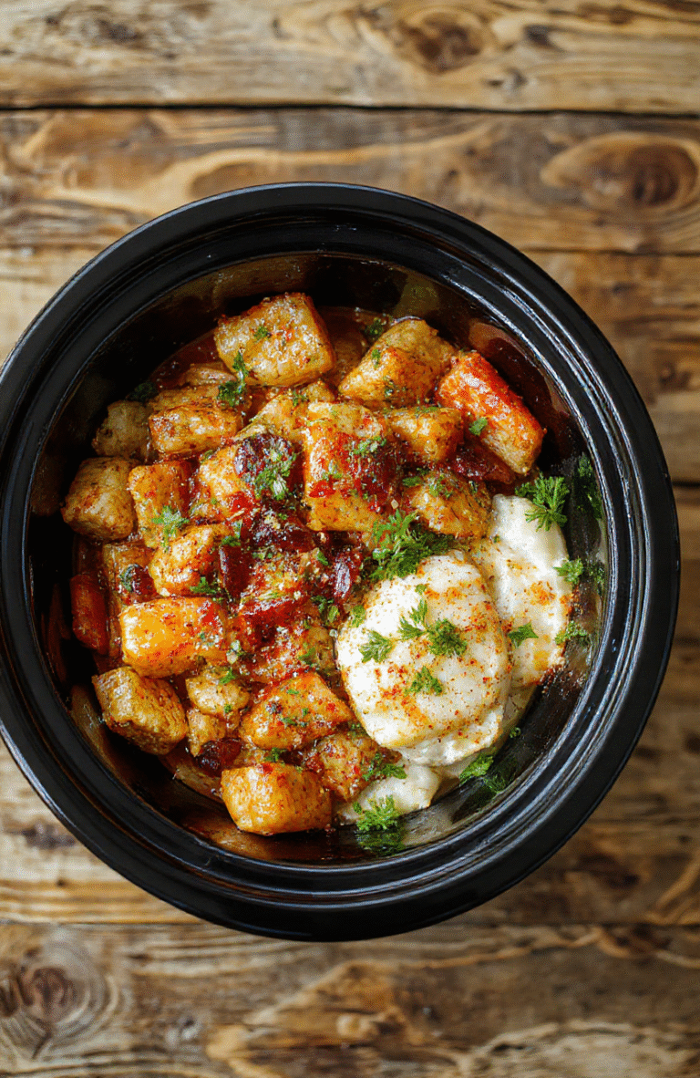 Three slow-cooked dishes arranged on a rustic wooden cutting board: a rustic beef stew in a cast iron crock, golden cheesy chicken casserole in a ceramic dish, and tender pulled pork with chopped parsley, all garnished with fresh herbs and served beside a small bowl of crusty bread
