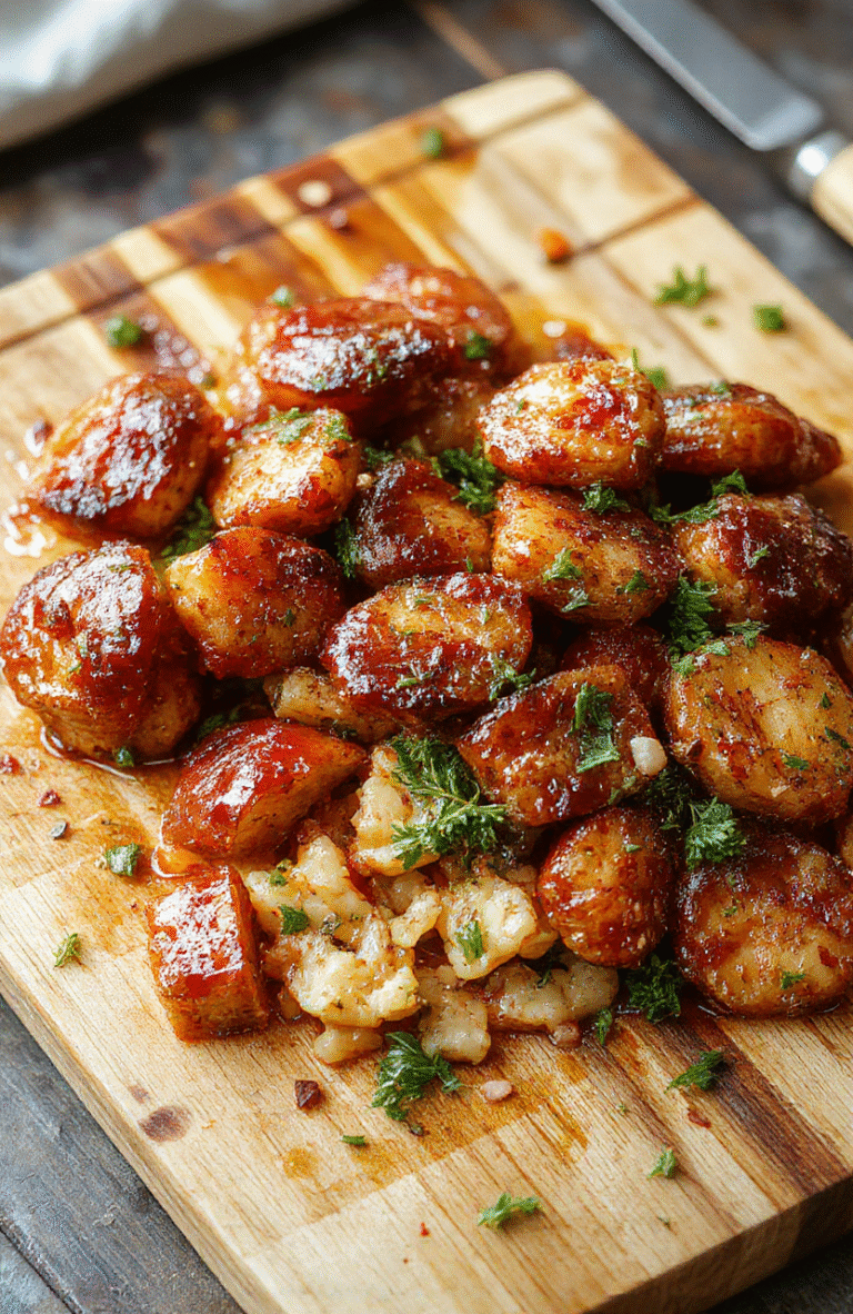 A steaming one-pot dinner on a rustic wooden cutting board: tender chicken, colorful bell peppers, cherry tomatoes, and green beans in a lightly sauced creamy garlic broth, garnished with fresh parsley, cast iron skillet in background, soft natural light, shallow depth of field.