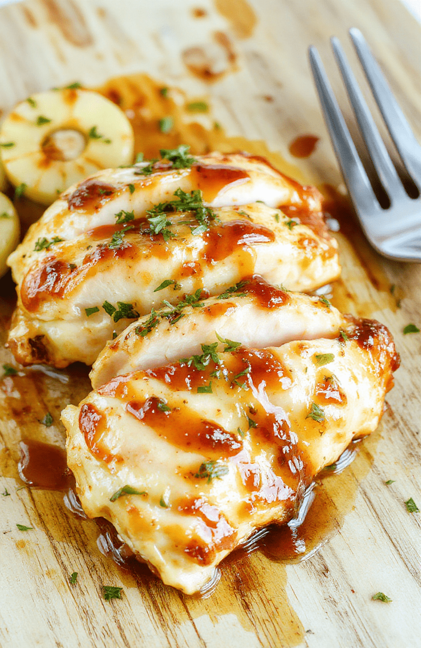 Golden-brown pineapple chicken pieces glistening with sticky sweet-savory glaze, arranged on a rustic wooden board beside fresh chunks of pineapple,bell peppers, and onions, with a side of steamed jasmine rice in a ceramic bowl, natural daylight, shallow depth of field, soft shadows