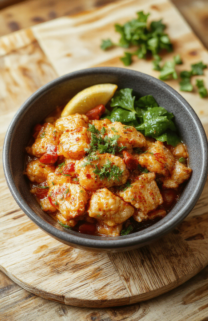 Colorful quick chicken ramen stir fry served in a wide shallow bowl — vibrant yellow egg noodles tossed with tender sliced chicken, bright snap peas, shredded carrots, green onions, and a glossy sesame-ginger glaze, garnished with sesame seeds and chili flakes, on a rustic wooden table with soft natural lighting and shallow depth of field.