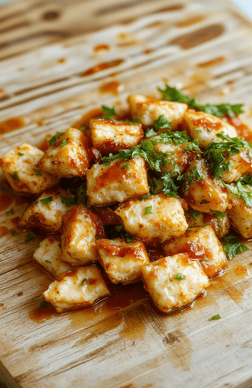 Vibrant plate of crispy-spicy tofu cubes in creamy coconut-lime sauce, garnished with fresh cilantro, red chili slices, and toasted sesame seeds, served over fluffy white rice with steamed broccoli and snap peas on the side