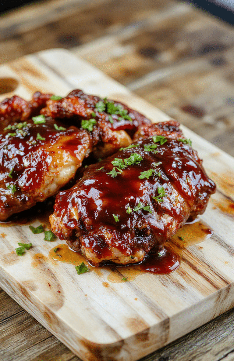 Glossy, sticky bourbon glaze coats tender golden-brown chicken pieces, served in a white ceramic bowl with steamed jasmine rice and halved cherry tomatoes for color contrast, garnished with sesame seeds and sliced green onions, rustic wooden table surface, natural daylight, shallow depth of field