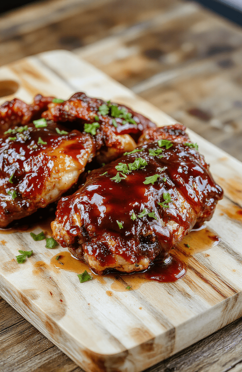 Glossy, sticky bourbon glaze coats tender golden-brown chicken pieces, served in a white ceramic bowl with steamed jasmine rice and halved cherry tomatoes for color contrast, garnished with sesame seeds and sliced green onions, rustic wooden table surface, natural daylight, shallow depth of field