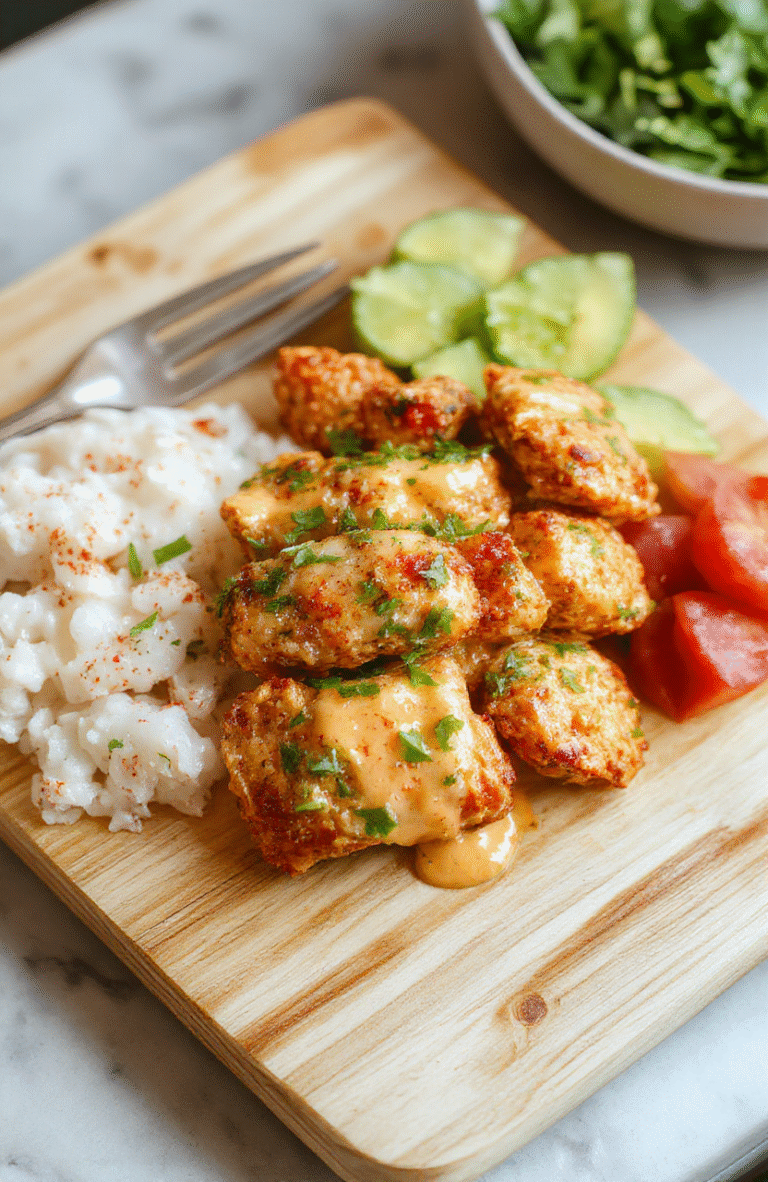 Golden-brown chicken thighs coated in thick, glossy Thai peanut sauce with streaks of red curry and lime zest, scattered with chopped peanuts, fresh cilantro, and sliced red bell peppers, served over steamed jasmine rice in a rustic ceramic bowl on a light wooden table.