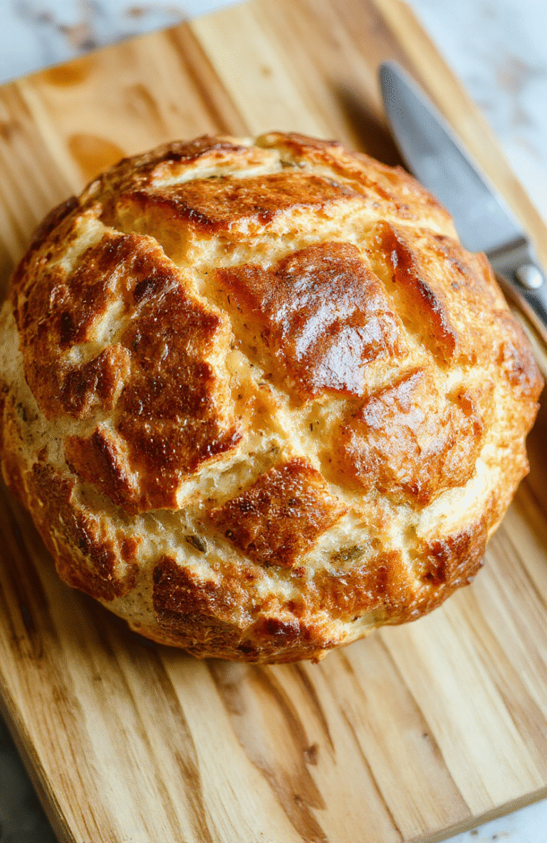 A golden-brown, rustic artisan loaf with deep cracks and a blistered crust resting on a wooden cutting board. A sharp knife slices through the thick crust, revealing a soft, airy, ivory-hued interior with evenly distributed holes. Steam rises gently from the cut surface. Natural wood texture visible behind, soft shadows, warm daylight.