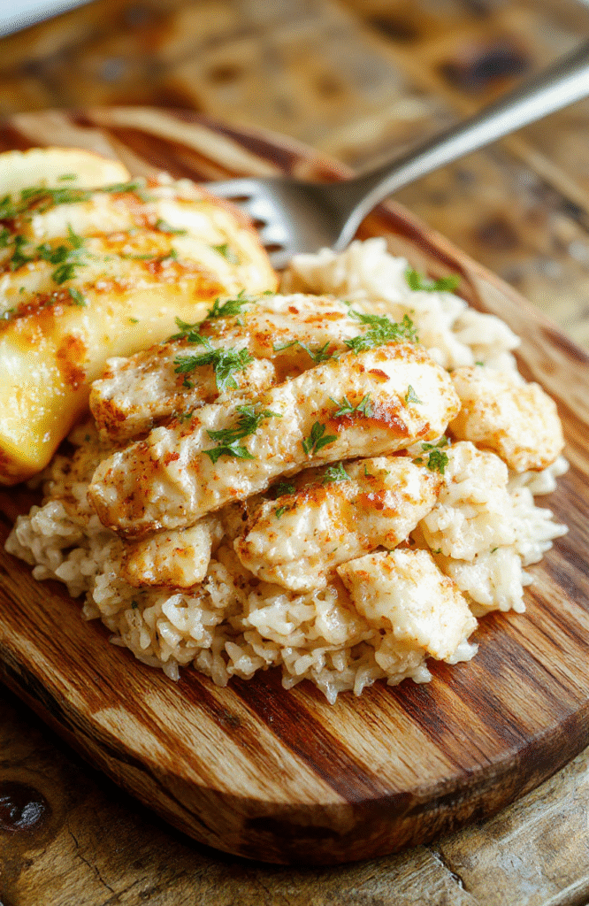 Golden-brown roasted chicken thighs over fluffy yellow rice, garnished with halved boiled eggs, black olives, and fresh cilantro, served in a rustic ceramic bowl with a-side of colorful pepper strips and pickled red onions on a wooden board in natural light.