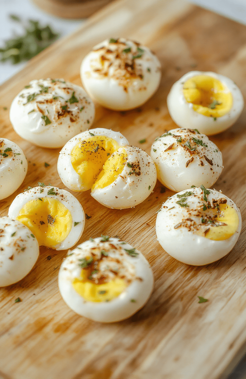Golden-brown, puffed egg white bites arranged in a rustic ceramic muffin tin on a light wooden countertop, with flecks of green parsley and tiny red cherry tomato halves peeking through—soft focus, natural daylight, shallow depth of field, realistic textures and steam rising.