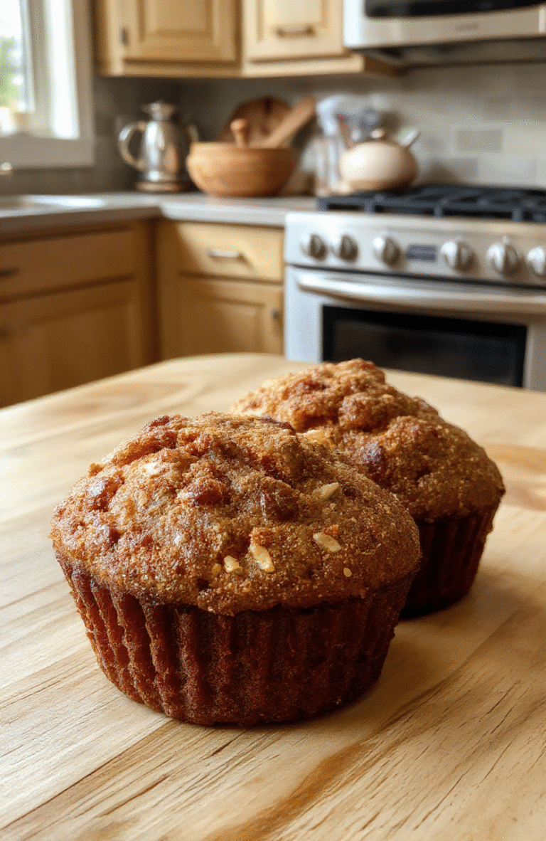 Soft, golden-brown sweet potato muffins with visible cinnamon swirls and flaked sea salt on top, placed on a rustic wooden board with fresh mint leaves and scattered walnuts in natural daylight.