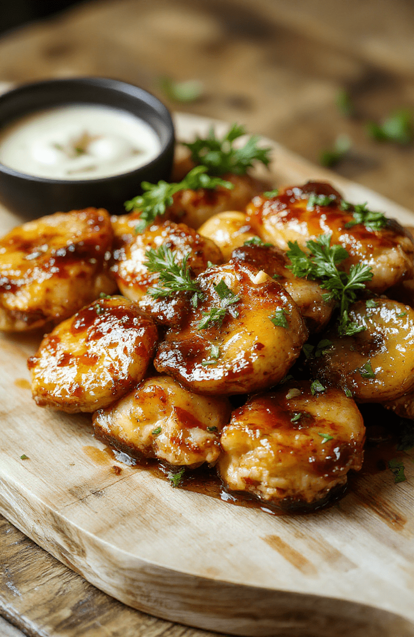 Glossy sticky pineapple chicken pieces with golden-brown edges, nestled over fluffy white rice, garnished with chopped fresh cilantro and pineapple chunks, served on a rustic wooden board with subtle steam rising.