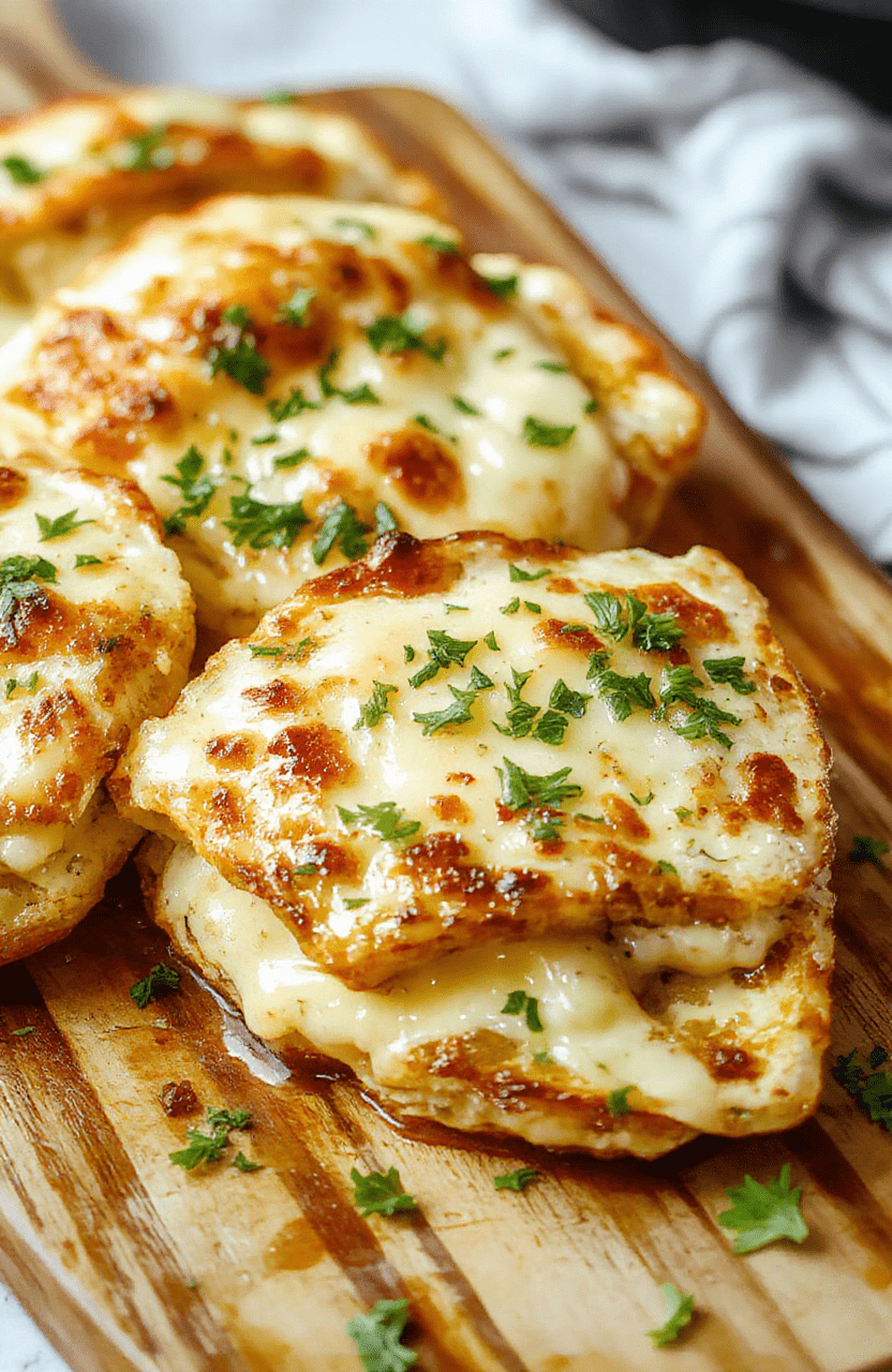Golden slices of Crispy Air Fryer Tortilla Garlic Bread on a wooden board, melted cheese, garlic butter, and parsley garnish, crisp edges and bubbly centers.