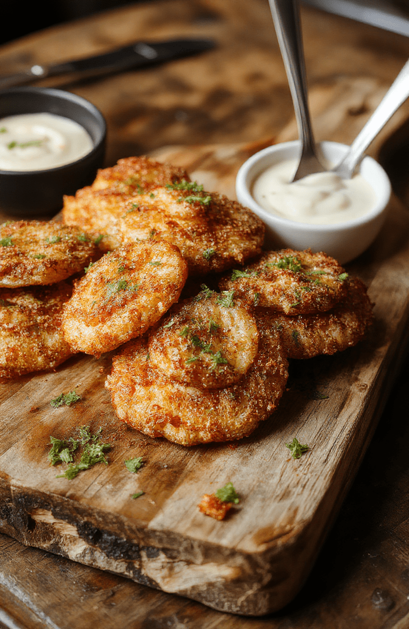 Golden-brown tornado potato spirals fan around a white plate, sprinkled with parmesan and chopped parsley, with a creamy dipping sauce on the side. Crispy edges glisten, the potatoes' spirals form a dramatic, windy shape. A hint of paprika and olive oil sheen enhances the color, while a rustic board and fresh herbs complete the pop.