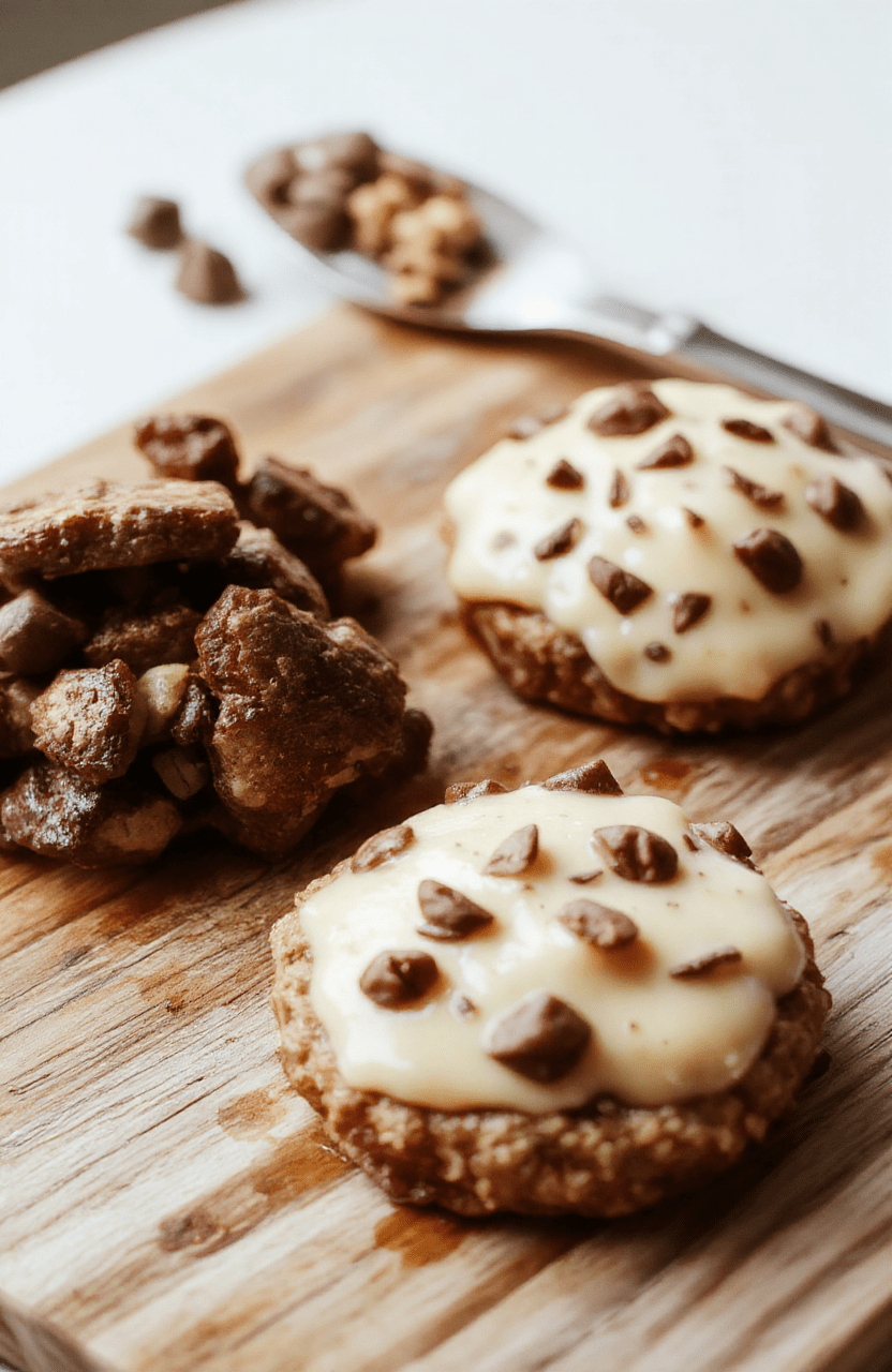 Close-up of a plate of energy bites on a light wooden surface. The no-bake treats show oats, chia seeds, and mini chocolate chips, rolled in shredded coconut. A jar of almond butter and a few oats are softly blurred in the background, with natural daylight highlighting textures and warm tones.