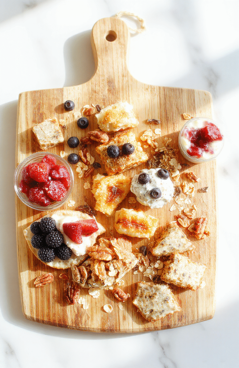 A vibrant spread of easy no bake snacks on a light wooden board: colorful yogurt parfait cups, mini energy bites, clusters of nuts and dried fruit, fresh berries and apple slices, all neatly arranged with a sprinkle of chia and sesame seeds for texture. Bright daylight highlights glossy peanut butter, oats, and honey, while a small jar of yogurt adds a creamy contrast. Rustic bowls and parchment add a homey, healthy vibe.