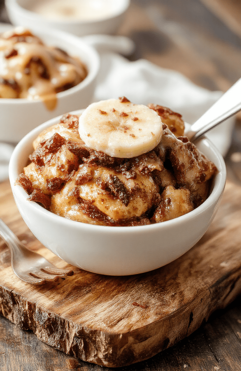 A golden loaf of moist banana bread swirled with cinnamon sits on a light-colored plate, slices fanned to reveal cinnamon ribbons and banana flecks, finished with a soft glaze. The bread rests on a warm wooden board with a mug of coffee, creating cozy fall vibes. Crumb is tender and moist with a caramel crust and cinnamon specks.