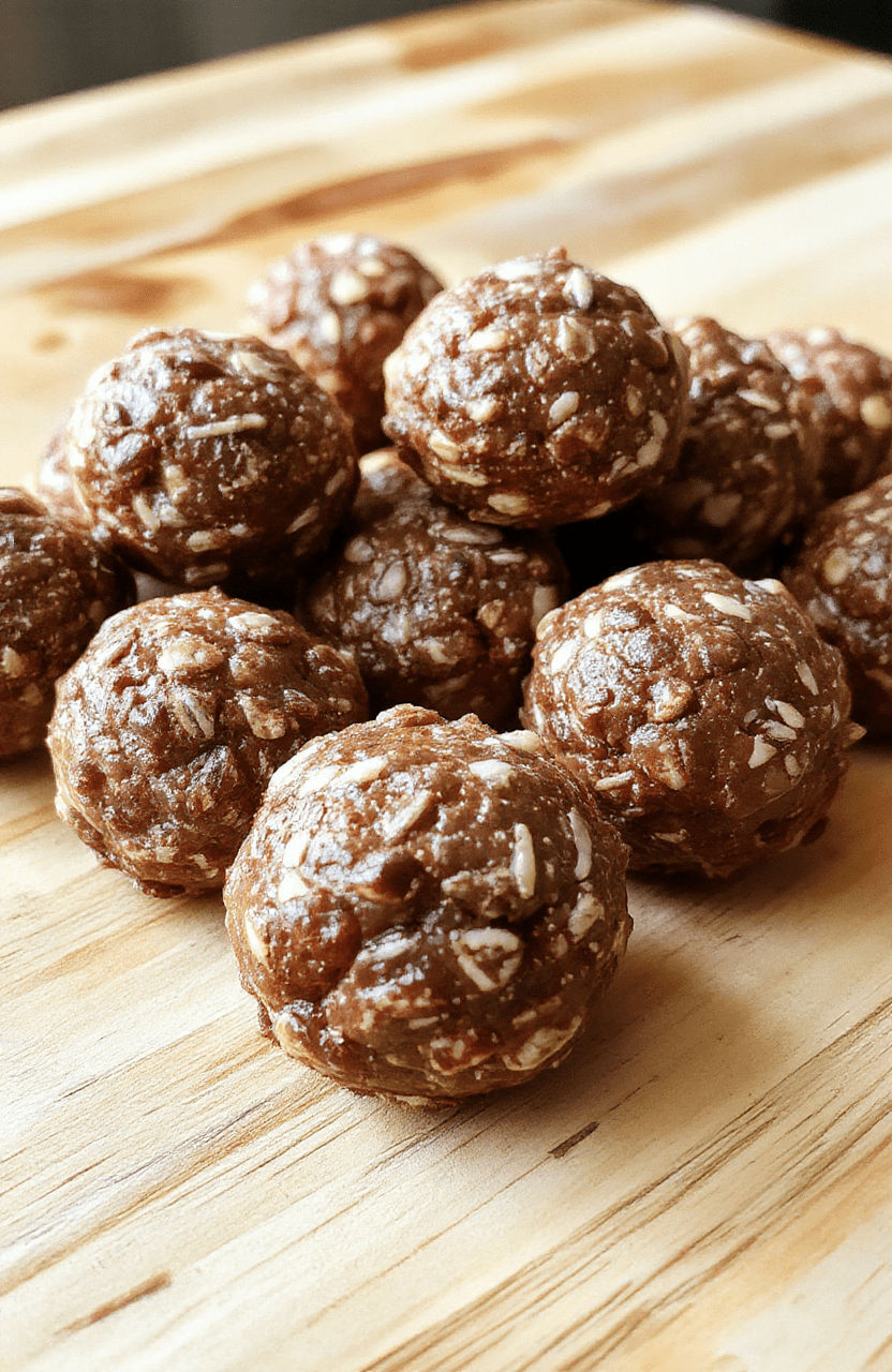 Golden brown no-bake protein balls on a light marble board, lightly rolled in shredded coconut and sesame seeds. Surrounding elements include almonds, chia seeds, a drizzle of honey, and a small bowl of peanut butter for color and texture, with bright, minimal kitchen styling.
