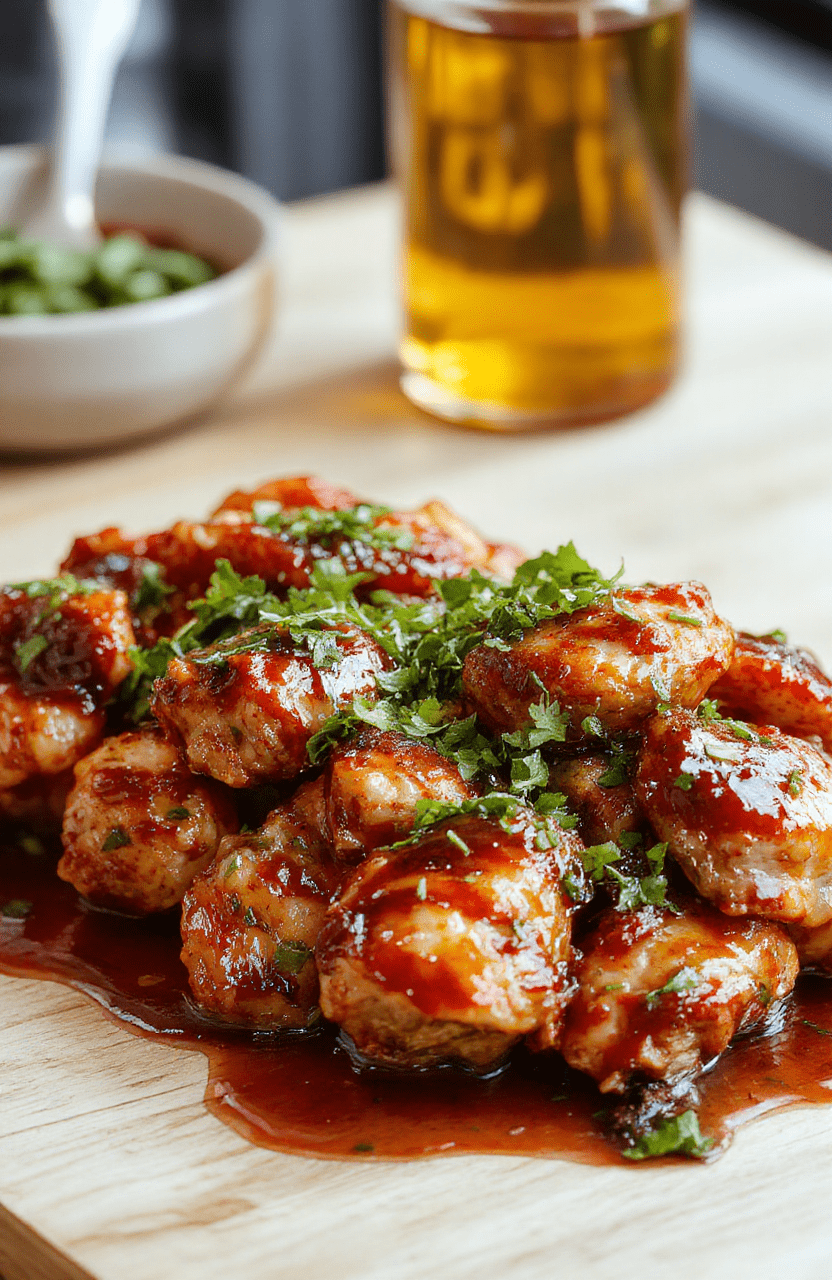 A glossy skillet of teriyaki chicken with bell peppers and sesame seeds, served over fluffy white rice. The chicken pieces are caramelized with a deep, savory glaze, garnished with sliced green onions and sesame seeds. Vibrant peppers add color and crunch, while a light drizzle of sesame oil finish makes the dish shine. The scene is clean and bright, styled simply in a home kitchen.