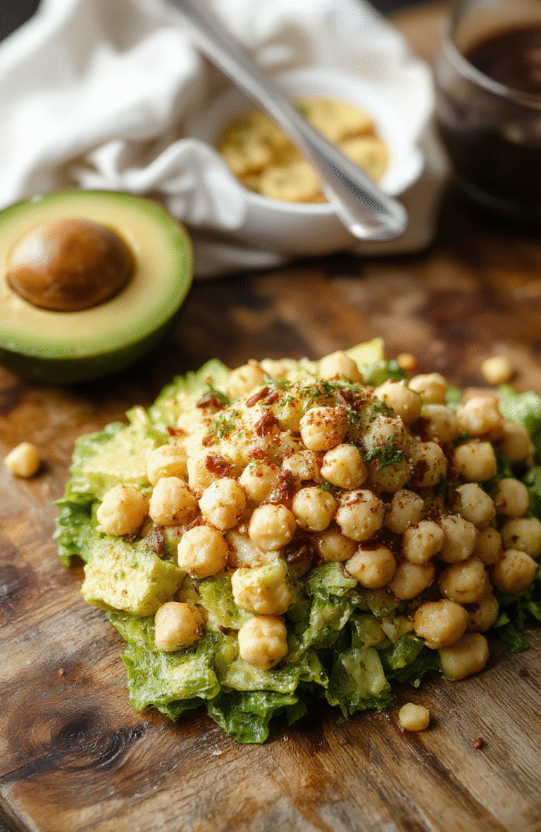 Vibrant bowl of Zesty Chickpea Avocado Salad featuring creamy avocado, plump chickpeas, cherry tomatoes, cucumber, red onion, and chopped herbs, drizzled with olive oil and lemon, plated on a white plate with a light sprinkle of paprika on a rustic wooden table.