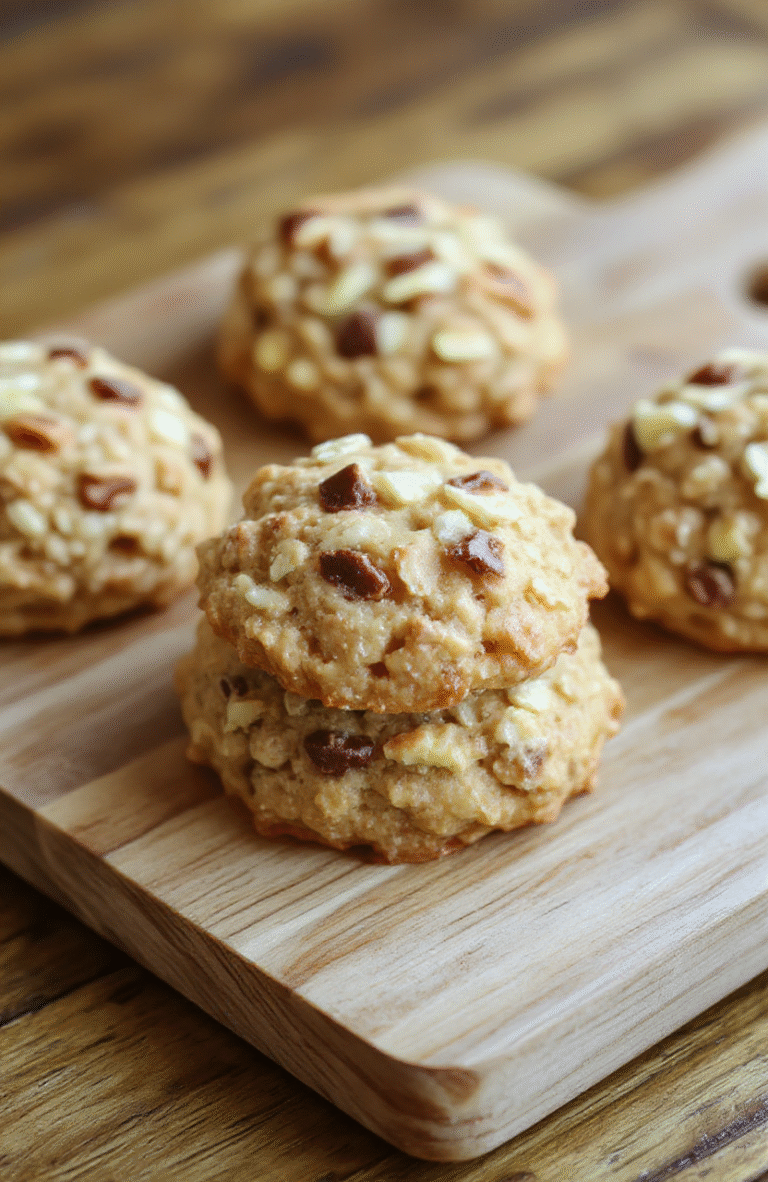 A close-up shot of lemony no-bake cookies on a light wooden board, speckled with lemon zest and oats, a drizzle of honey, and a sprinkle of shredded coconut. The cookies are round, chewy, and slightly glossy, with a bright yellow lemon zest accent and a clean, minimalist setting that highlights texture and color.